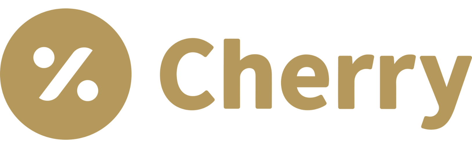 Cherry financing logo featuring a gold percentage symbol and the word “cherry. ”
